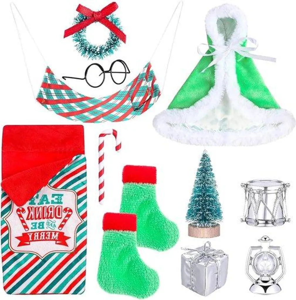 Accessoires Noël 12 Pièces : Bougies Sculptées et Panoplie de Lutin