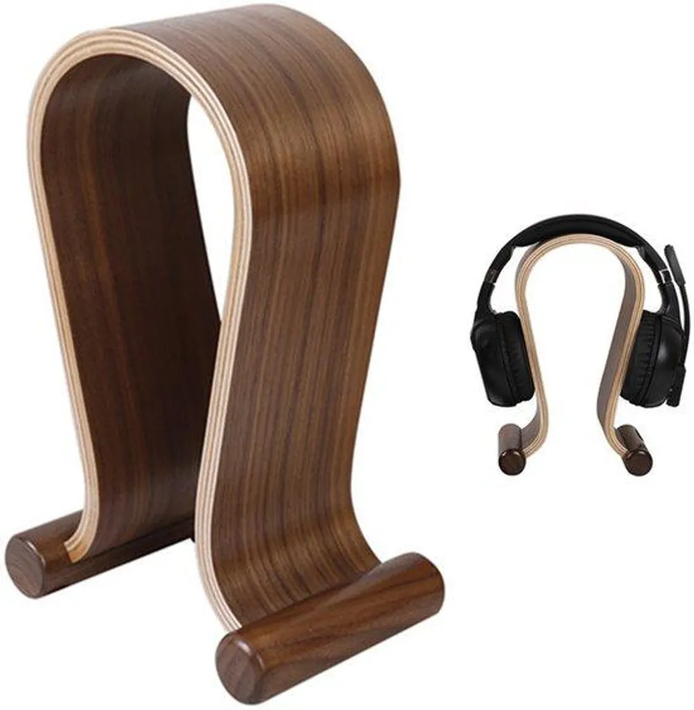 Support casque bois noyer stable et décoratif - Format universel