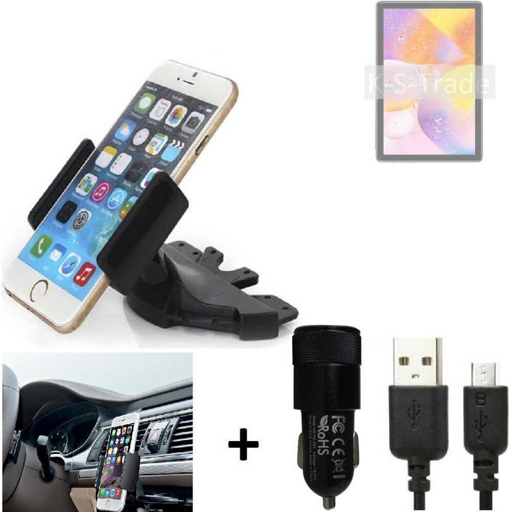 TOP SET K-S-Trade Autohalterung kompatibel mit Doogee T10 CD Schlitz Halterung KFZ-Halter Radio Handy Halterung 360° drehbar DVD-Schacht inkl. Micro