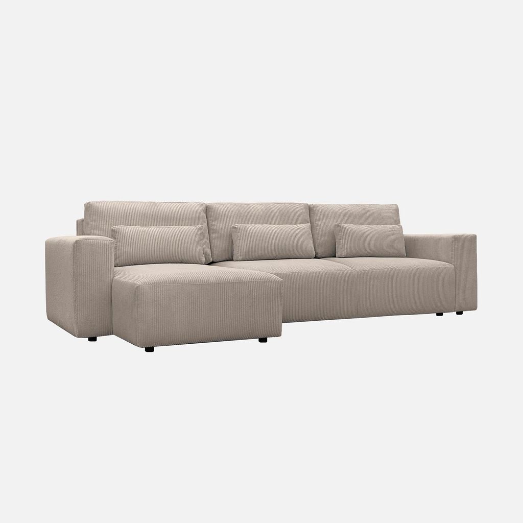 sweeek - 5-Sitzer Ecksofa mit Cordbezug und Schlaffunktion, Recamiere beidseitig montierbar - Taupe