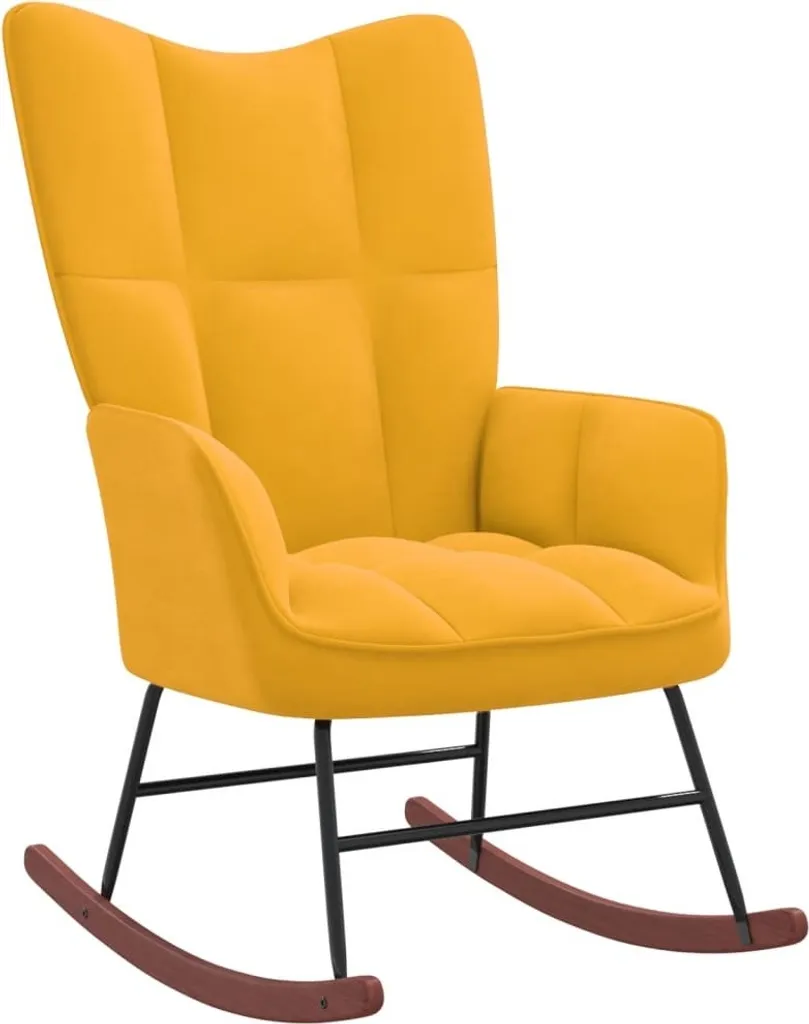 Poltrona a Dondolo Design Moderno Velluto Giallo Senape | The Living Store