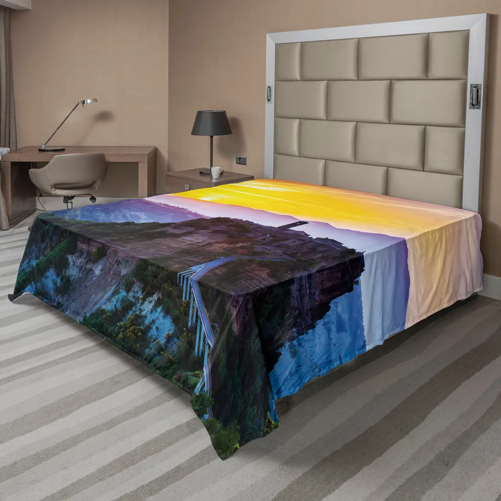 Drap de dessus doux motif paysage italien 244x205 cm pour lit décoratif