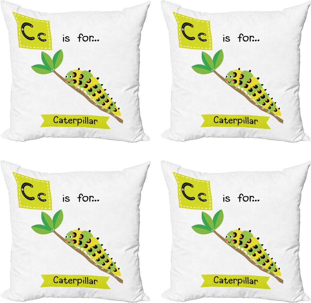 ABAKUHAUS Raupe Kissenbezug Set (4 Stück), Zoo Alphabet Theme, Moderner Doppelseitiger Digitaldruck, 60 cm x 60 cm, Green Apple Grün