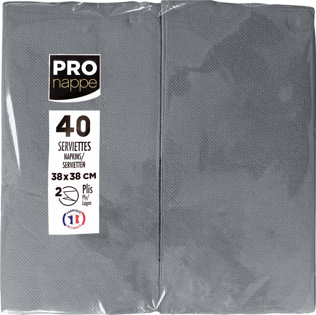 Pronappe 30x Tissue-Servietten, Pack 40 St 1/8 Falz, 38x38cm Grau SV623930I