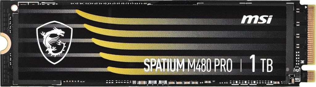A product shot of an MSI SPATIUM M480 PRO NVMe M.2 SSD.