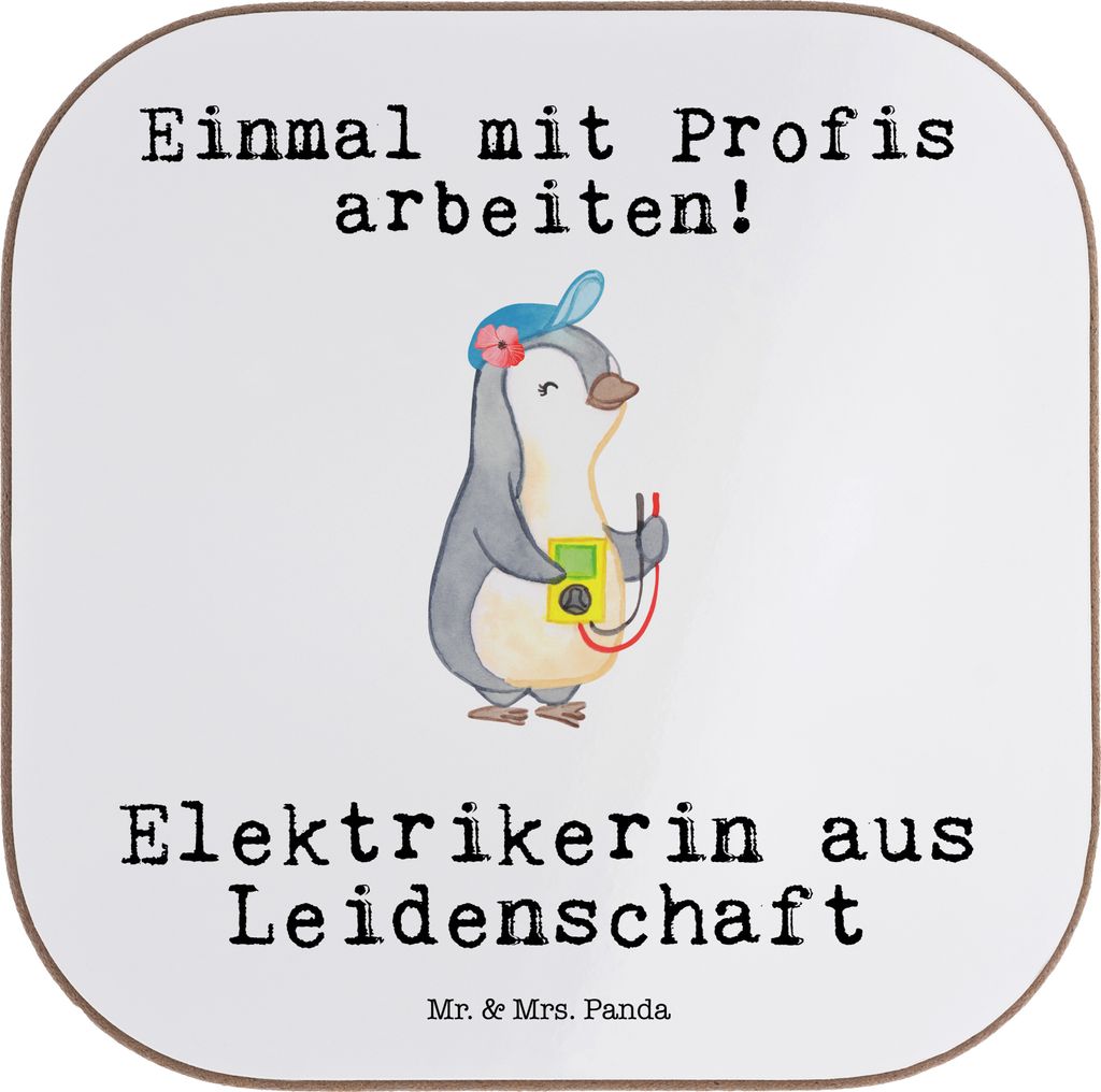 Mr. & Mrs. Panda Holzuntersetzer Elektrikerin Leidenschaft - Weiß - Geschenk, gläseruntersetzer, Beruf, Ausbildung, Lustig, Tassenuntersetzer, Un...