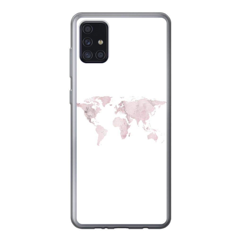 MuchoWow Handyhülle Schutzhülle Hülle für Samsung Galaxy A52 5G Weltkarte - Marmor - Rosa Silikon Softcase Handy Hülle - Umschlag