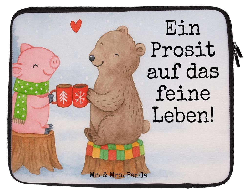 Mr. & Mrs. Panda Laptop Tasche Glühschwein Sause Design 20 x 28 cm - Weiß - Geschenk, Weihnachten, Bär, Prost, Alles Gute, Schwein, Laptophülle...