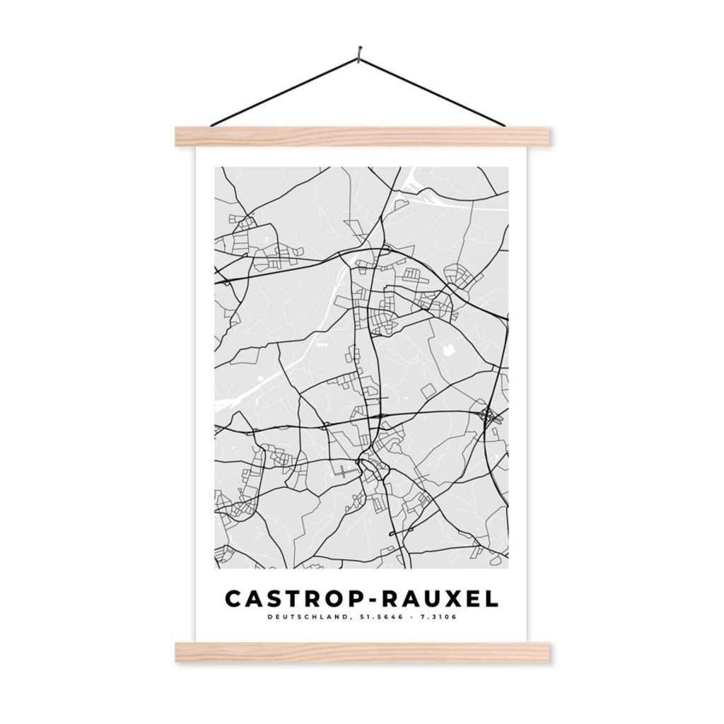 MuchoWow Textilposter Stadtplan - Deutschland - Karte - Castrop-Rauxel - Karte 40x60 cm mit holzfarbenen Rahmen - Poster