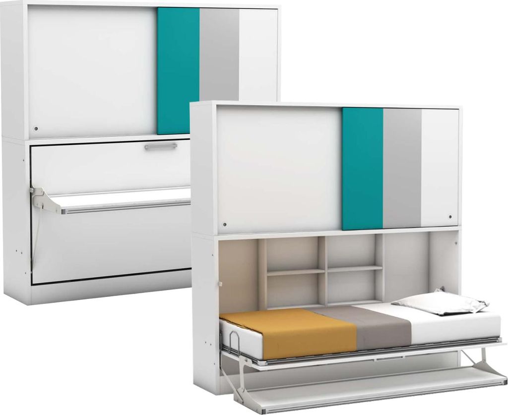 Multimo ACADEMY Schrankbett mit Schreibtisch : Weiß Farbe: Weiß