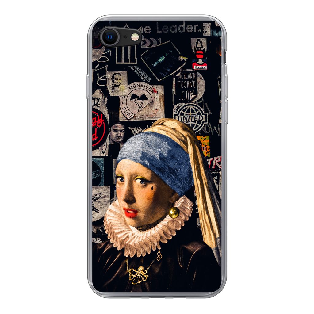 MuchoWow Handyhülle Schutzhülle Hülle für iPhone 8 Das Mädchen mit dem Perlenohrring - Tätowierung - Vermeer Silikon Softcase Handy Hülle ...