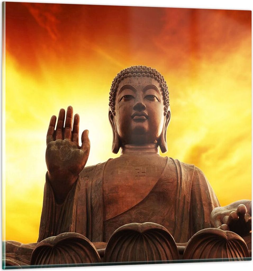 Bilder auf glas - Buddha Stein Sonnenuntergang - 40x40cm - Glasbilder - Wandbilder - Kunstdruck - zum Aufhängen bereit - Wanddekoration aus Glas -...