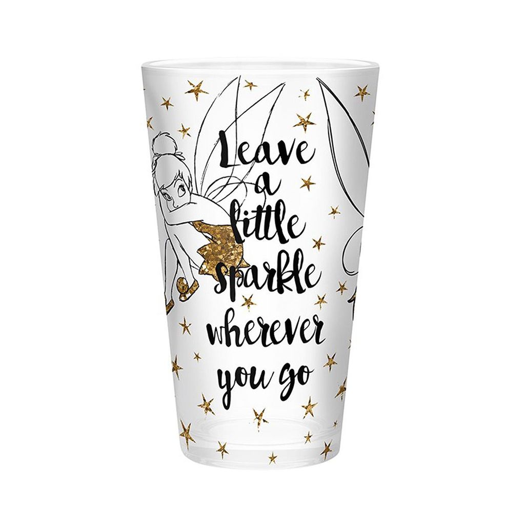 Disney Large Glass 400ml Tinkerbell Gold Glitter