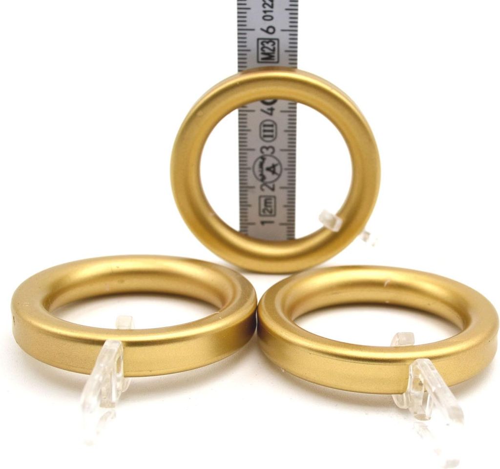 3 Stück Kunststoff-Ringe kantig mit Faltenhaken für Stangen mit Ø 28mm Gold matt