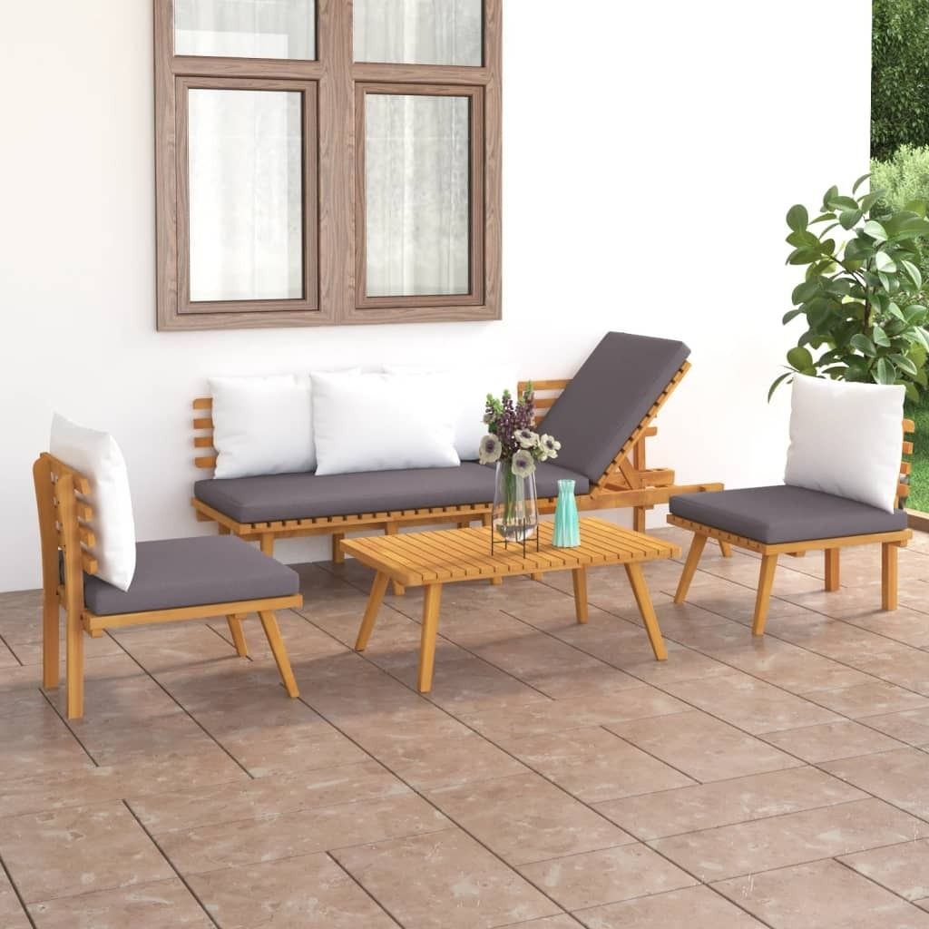 "Rabatt" 4-tlg. Garten-Lounge-Set - Wetterfestes Sitzgruppe - für 3 Personen - mit Kissen Massivholz Akazie - Lounge-Dining set CC3302