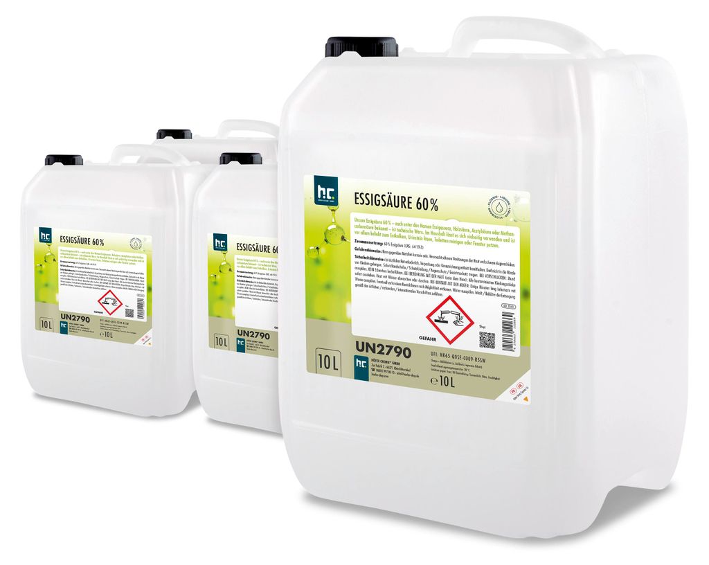 4x10 Liter hochprozentige Essigsäure 60% zur Entkalkung und Produktbild 