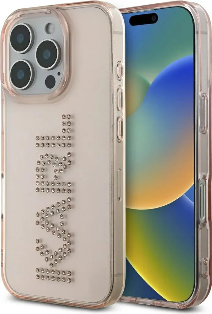 Custodia Luxury iPhone 16 Pro Max Rosa Karl Lagerfeld Strass