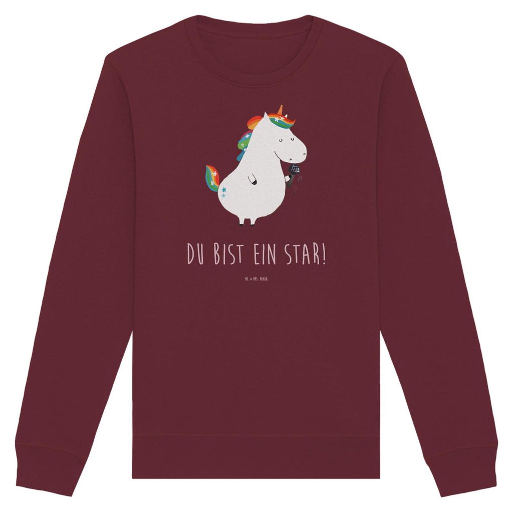 Mr. & Mrs. Panda Bio Pullover Einhorn Sänger Größe S - Burgundy - Geschenk, Baumwoll, Geburtstag, Glitzer, Disco, Bio-Pullover, Sweatshirt, Swea...