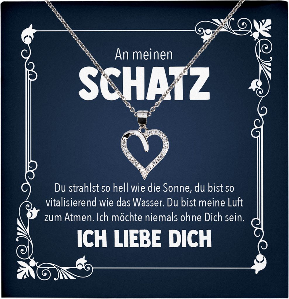 22Feels Echt Silber Halskette - Schatz Frauen Geschenk Schmuck Set Hochzeitstag Valentinstag Ehefrau Freundin Jahrestag - Herz Anhänger, Karte