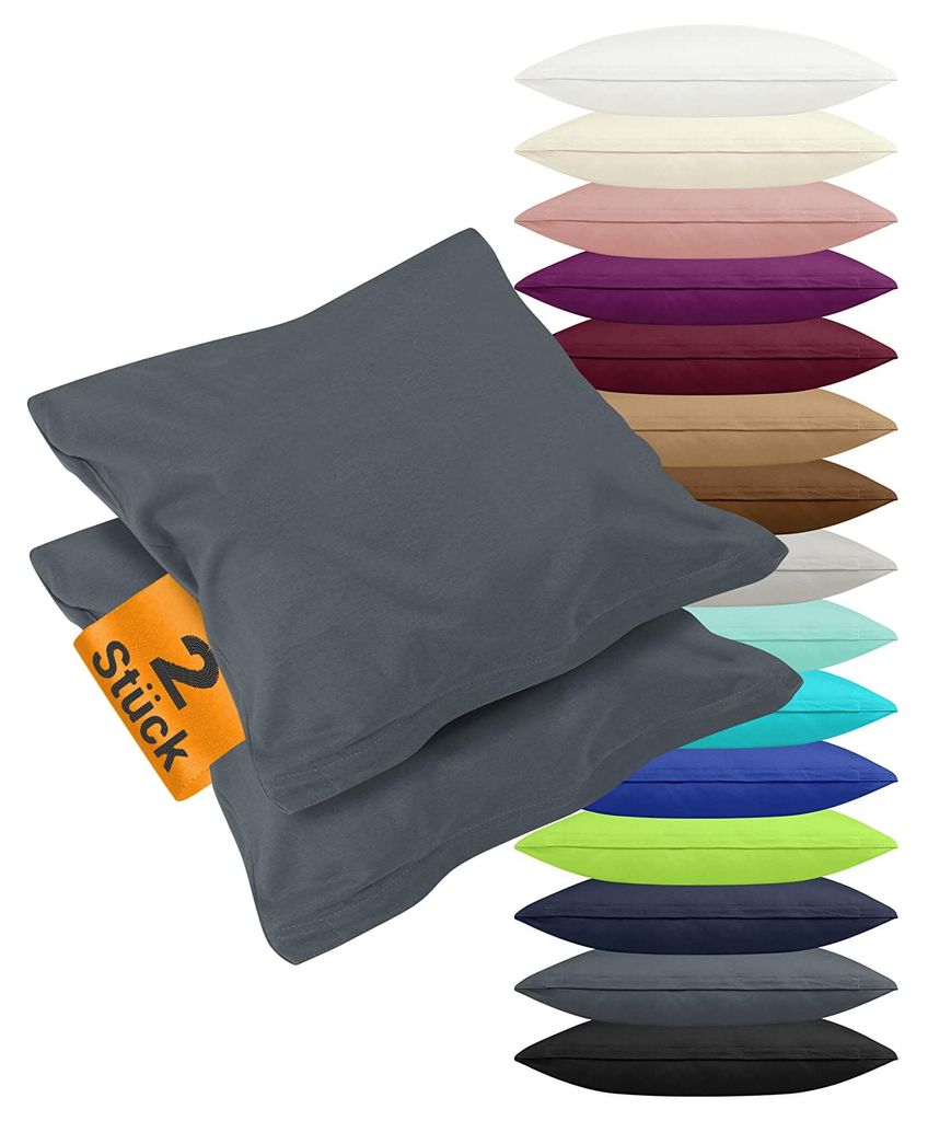Set aus 2 Jersey-Baumwoll-Kissenbezügen, einfarbig, ca. 40 x 60 cm, anthrazit.