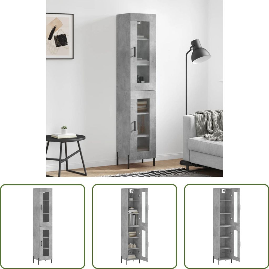 The Living Store Highboard Betongrau 34,5x34x180 cm Holzwerkstoff