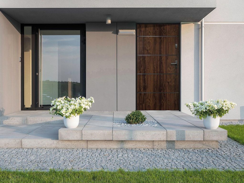 Massive Stahl- und Edelstahleingangstür H 207 x B 100 cm natur dunkel - links einwärts öffnend - NAXARA