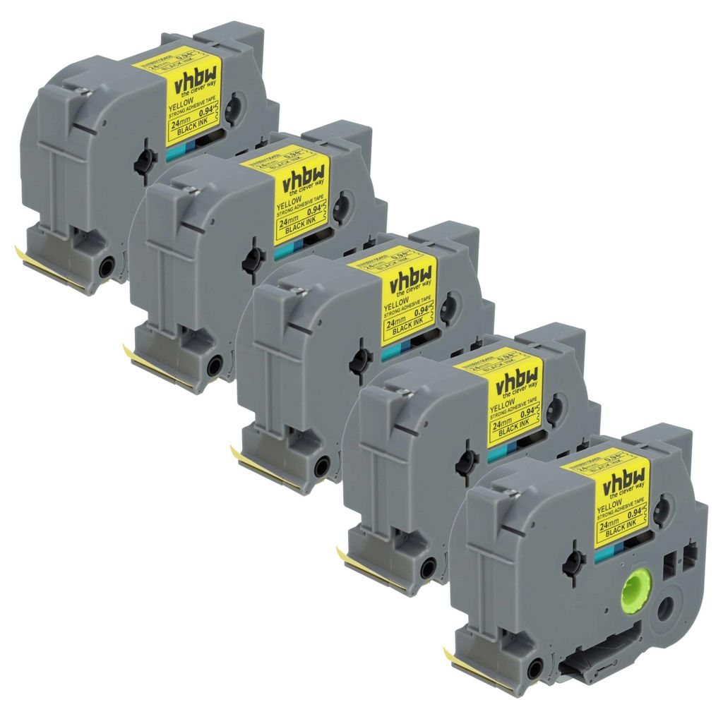 vhbw 5x Schriftband-Kassette kompatibel mit Brother PT E500VP, E550W, E550WVP Etiketten-Drucker 8m x 24mm Schwarz auf Gelb, Extra Stark, Laminiert