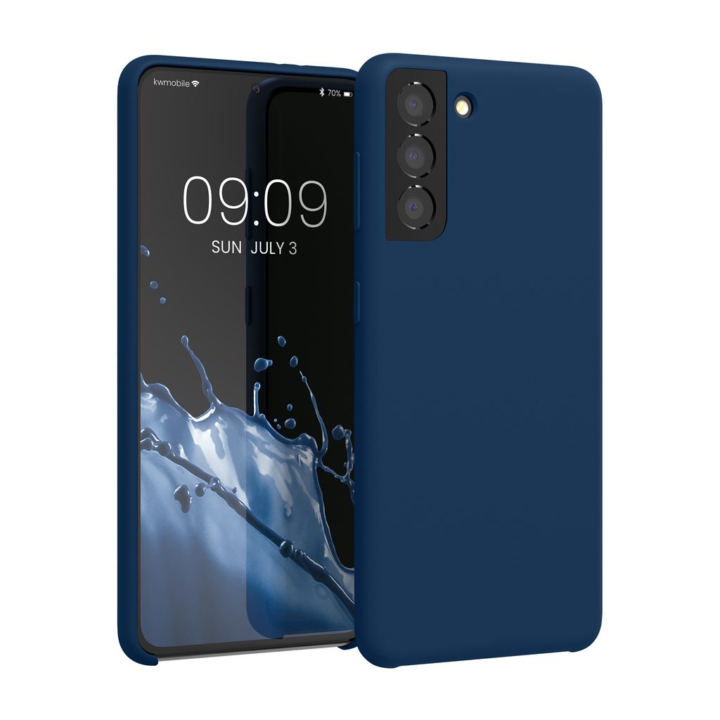 kwmobile Hülle kompatibel mit Samsung Galaxy S21 Hülle - Silikon Handy Case - Handyhülle weiche Oberfläche - kabelloses Laden - Marineblau