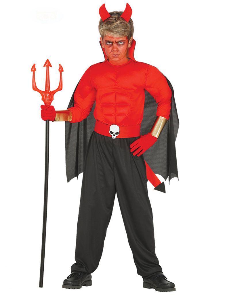 Muskulöses Teufel-Kostüm für Jungen Halloween-Kostüm rot-schwarz
