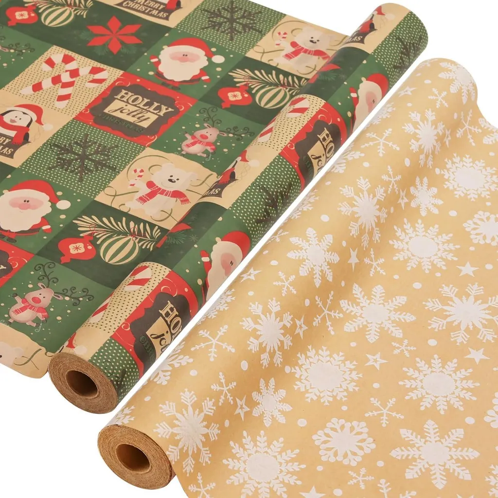 Set 2 Rotoli Carta Regalo Natale Kraft 43cm x 15m - Carta Kraft Naturale