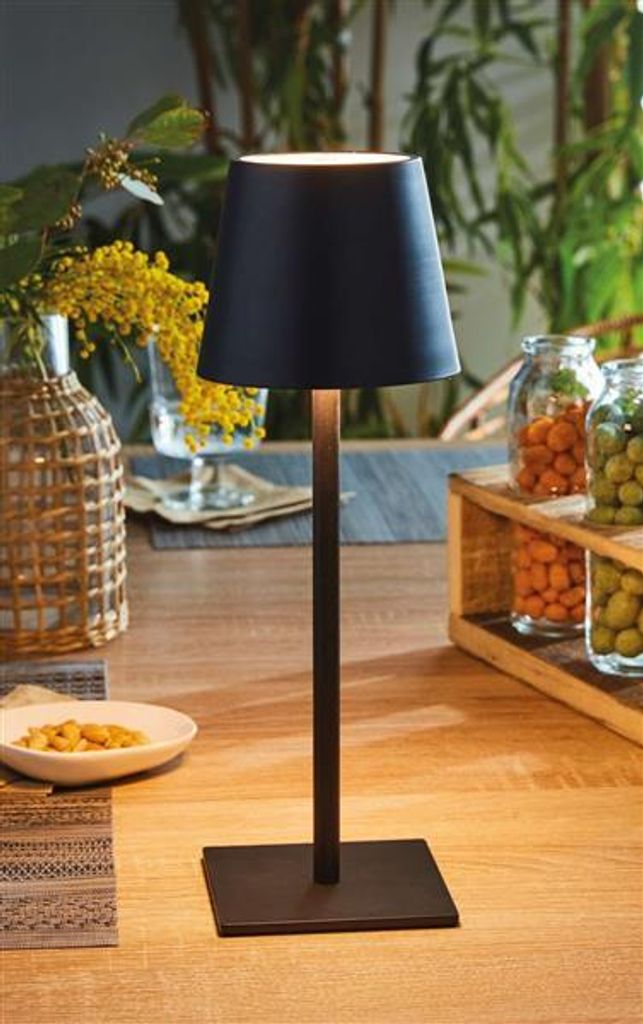 LED Tischlampe "Black" aus Metall, matt schwarz, kabellos, Outdoor Tischleuchte dimmbar, Lampe über USB aufladbar, Camping Garten Balkon Leuchte