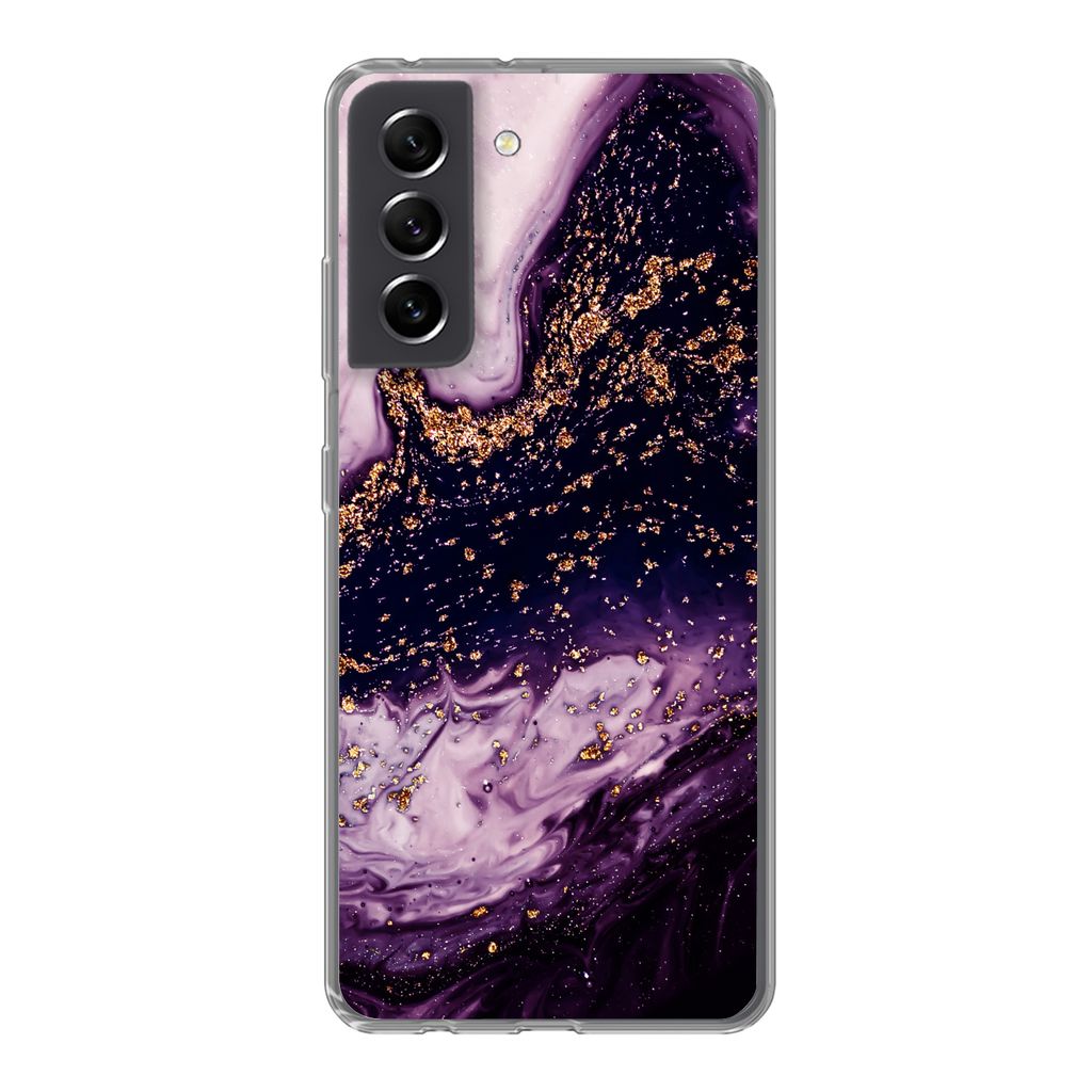 MuchoWow Handyhülle Schutzhülle Hülle für Samsung Galaxy S21 FE Marmor - Gold - Naturstein Silikon Softcase Handy Hülle - Mobiltelefonhülle