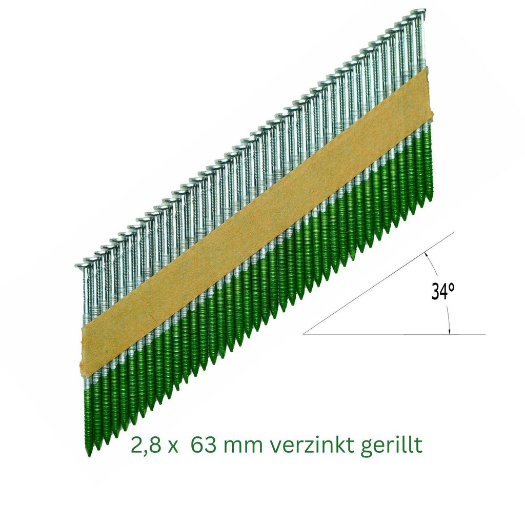 Streifennägel 34° 2000 Stück 2,8 x 63 mm D-Kopf verzinkt & Produktbild 