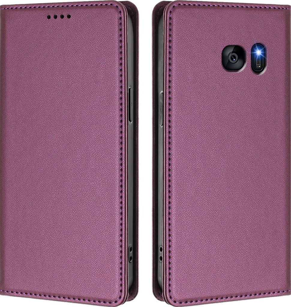 Handyhülle für Samsung Galaxy S7, Kunstleder Klapphülle Stoßfeste Magnetische Hülle mit Ständer Lila