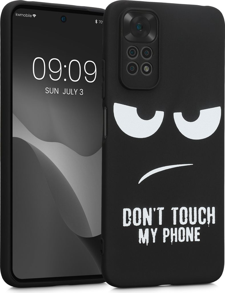 kwmobile Hülle kompatibel mit Xiaomi Redmi Note 11 / Note 11S - Handyhülle Silikon Case - Don't touch my Phone Weiß Schwarz
