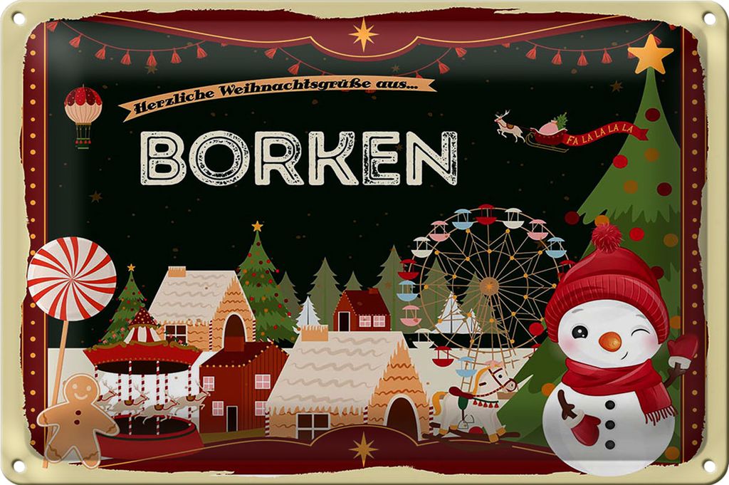 Blechschild Weihnachten Grüße aus BORKEN 40x30cm