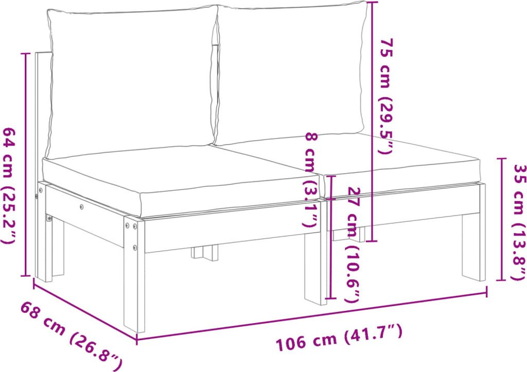 vidaXL Gartensofa ohne Armlehnen mit Kissen 2-Sitzer Produktbild 2
