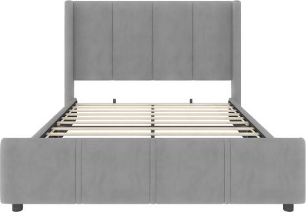 Kinderbett 160x200 cm Grau Ohne Matratze Jugendbett Doppelbett Gaestebett Ladefunktion Stilvoller Moderner Kopf- Und Fussteil USB-Anschluss