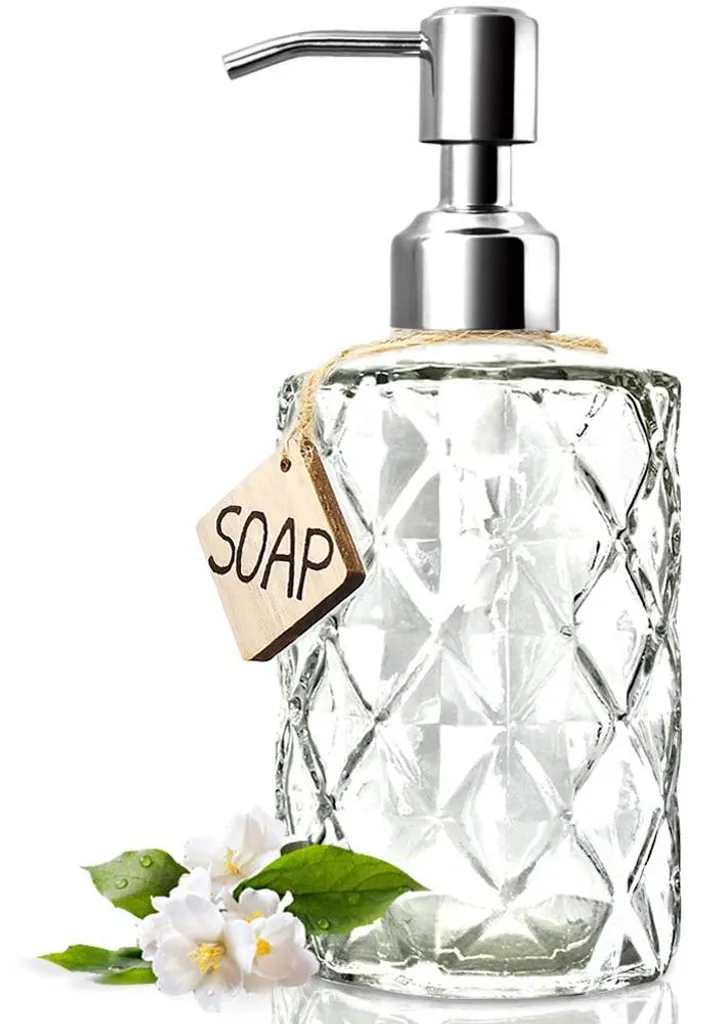 Accessoire de salle de bain : Distributeur de savon en verre travaillé