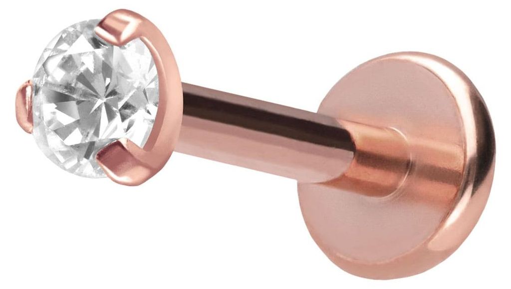 Ohrpiercing, Nasenpiercing Titan Labret mit Push Fit EINGEFASSTER KRISTALL RoséGold Stablänge: 10mm | Stabstärke: 1,2mm | Kristallgröße: 2,5mm