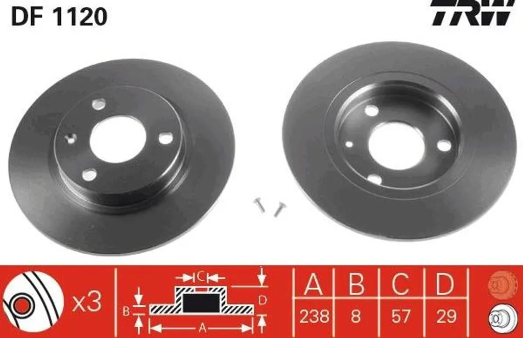 Disque de frein avant plein TRW DF1120 compatible Citroën AX et Saxo VTS