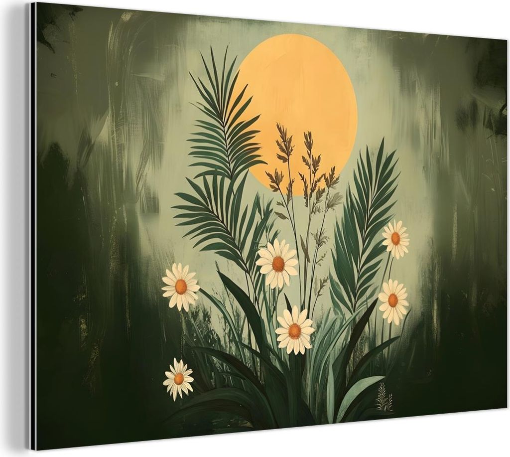 MuchoWow Wanddekoration Metall Metallbild Wandkunst 60x40 cm Blumen - Blätter - Sonne - Grün MuchoWow Aluminium Gemälde - Gemälder