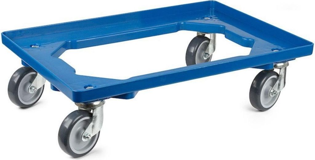 Transportroller für Euroboxen 60x40cm mit Gummiräder blau | Offenes Deck | 2 Lenkrollen & 2 Bremsrollen | Traglast 300kg | Kistenroller Logistikr...