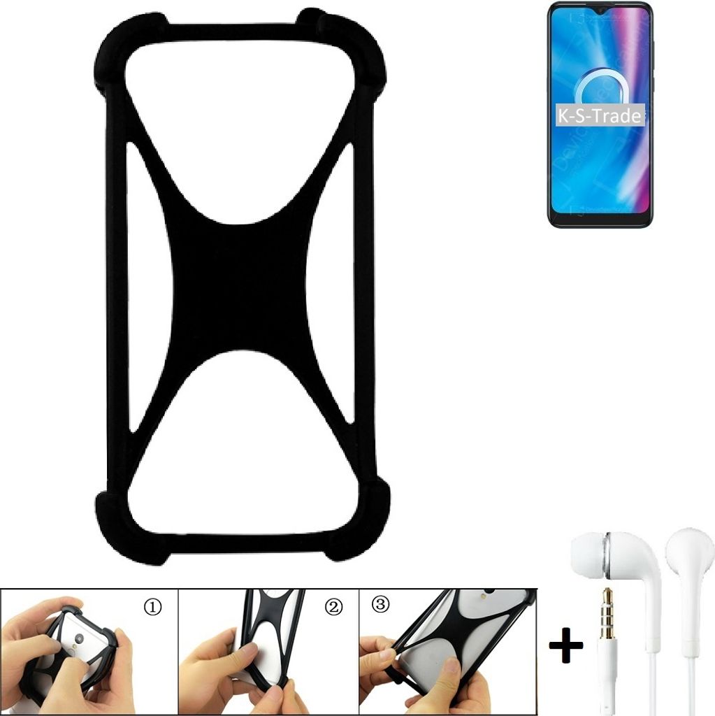 K-S-Trade Handy-Hülle + headphones kompatibel mit Alcatel 1V (2020) Schutz-Hülle Bumper Silikon Cover Case Silikoncase Silikonbumper TPU Softcase