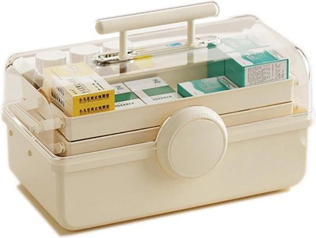 Boîte à outils 12 tiroirs et bac à lingettes crème grand modèle