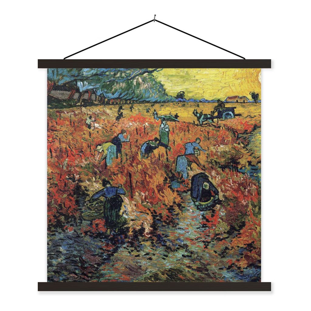 MuchoWow Textilposter Der rote Weinberg - Vincent van Gogh 90x90 cm mit schwarzem Rahmen - Magnetisches