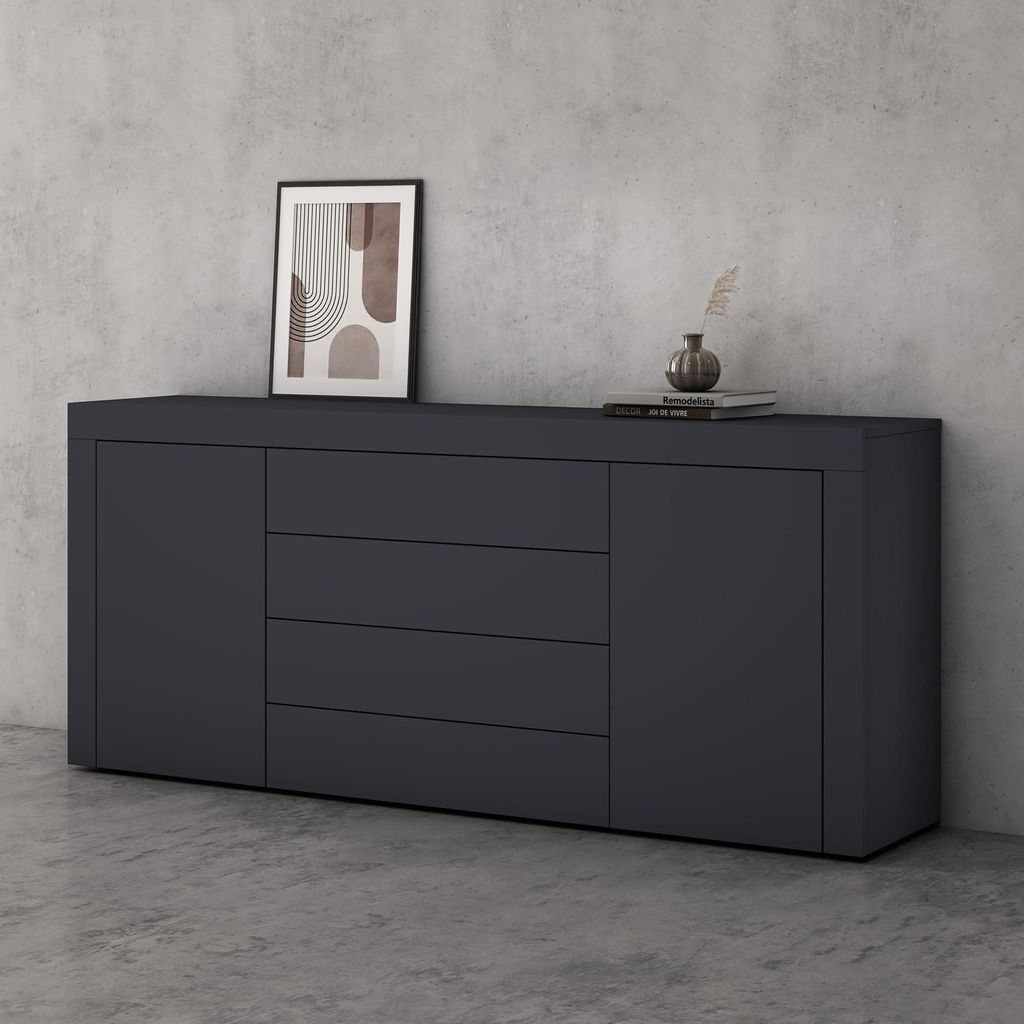 doporro Buffet Commode 167 cm Meuble de Rangement Gris Noir Image du produit 