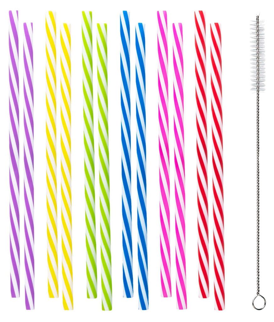 12 pailles torsadées multicolores avec brosse Image du produit 