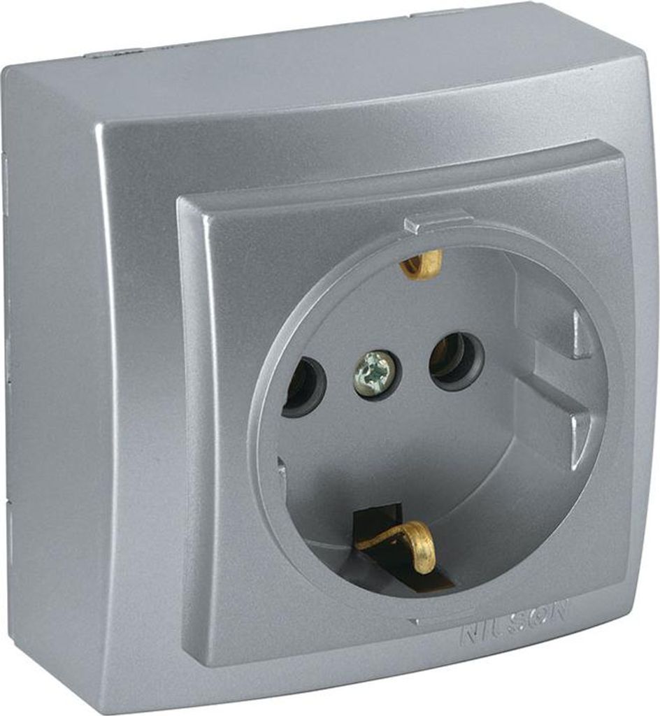 Steckdose Silber Metall Optik – Aufputz IP20 Innen – Themis