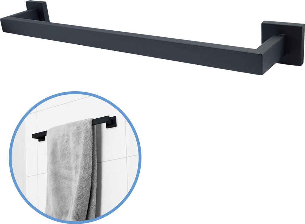 Sanics Seal Handtuchhalter Schwarz Inklusive Montageset 50 CM - Handtuchhalter - Handtuchstange - Handtuchstangen - Handtuchhalterung
